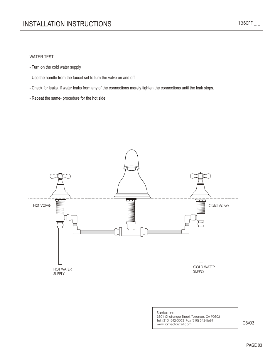 Installation instructions | Santec 1350FF User Manual | Page 3 / 4
