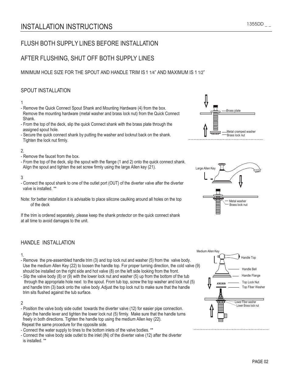 Installation instructions, Spout installation, Handle installation | Santec 1355DD User Manual | Page 2 / 4