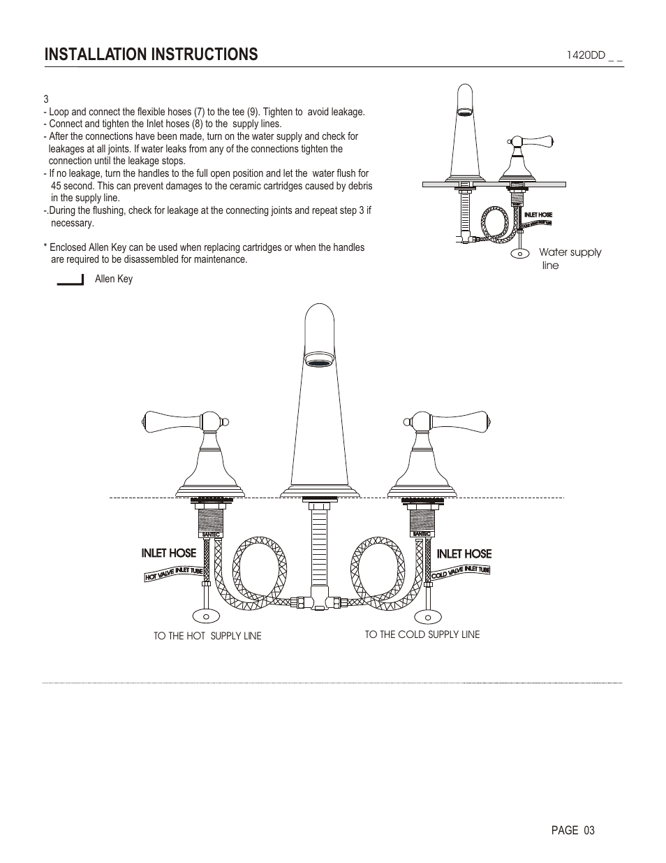 Installation instructions, Page 03, Inlet hose | Santec 1420DD User Manual | Page 3 / 4