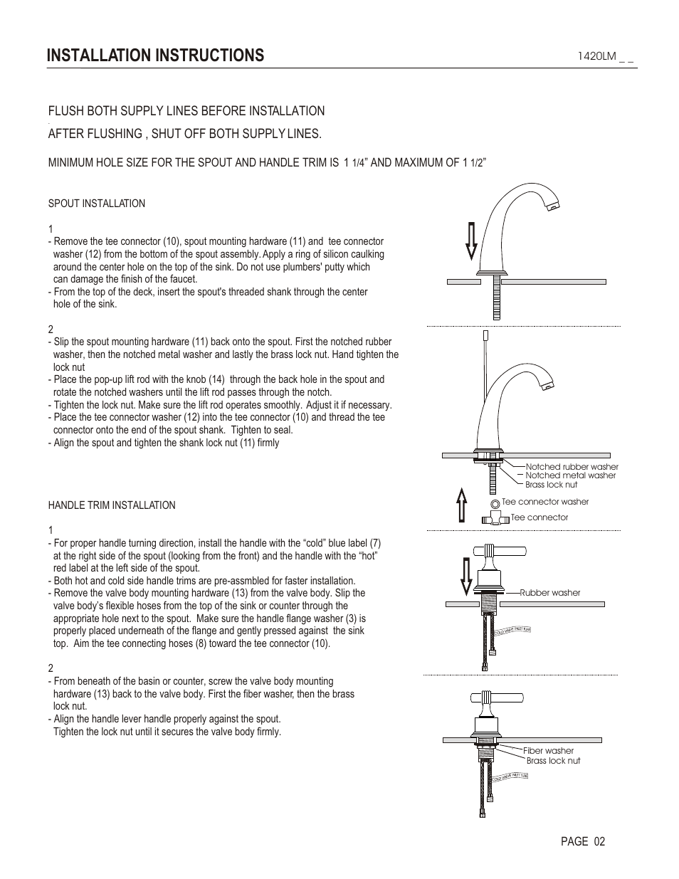 Installation instructions, Flush both supply lines before installation, After flushing , shut off both supply lines | And maximum of 1, Page 02 | Santec 1420LM User Manual | Page 2 / 4