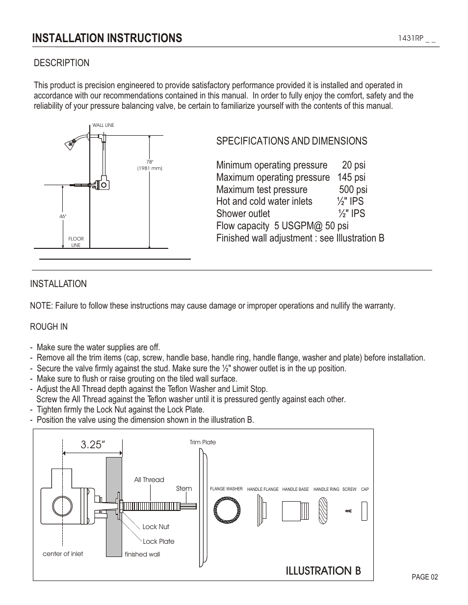 Installation instructions, Illustration b, Description | Installation | Santec 1431RP User Manual | Page 2 / 4
