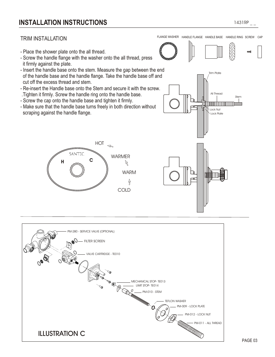 Installation instructions, Illustration c, Trim installation | Warm warmer | Santec 1431RP User Manual | Page 3 / 4