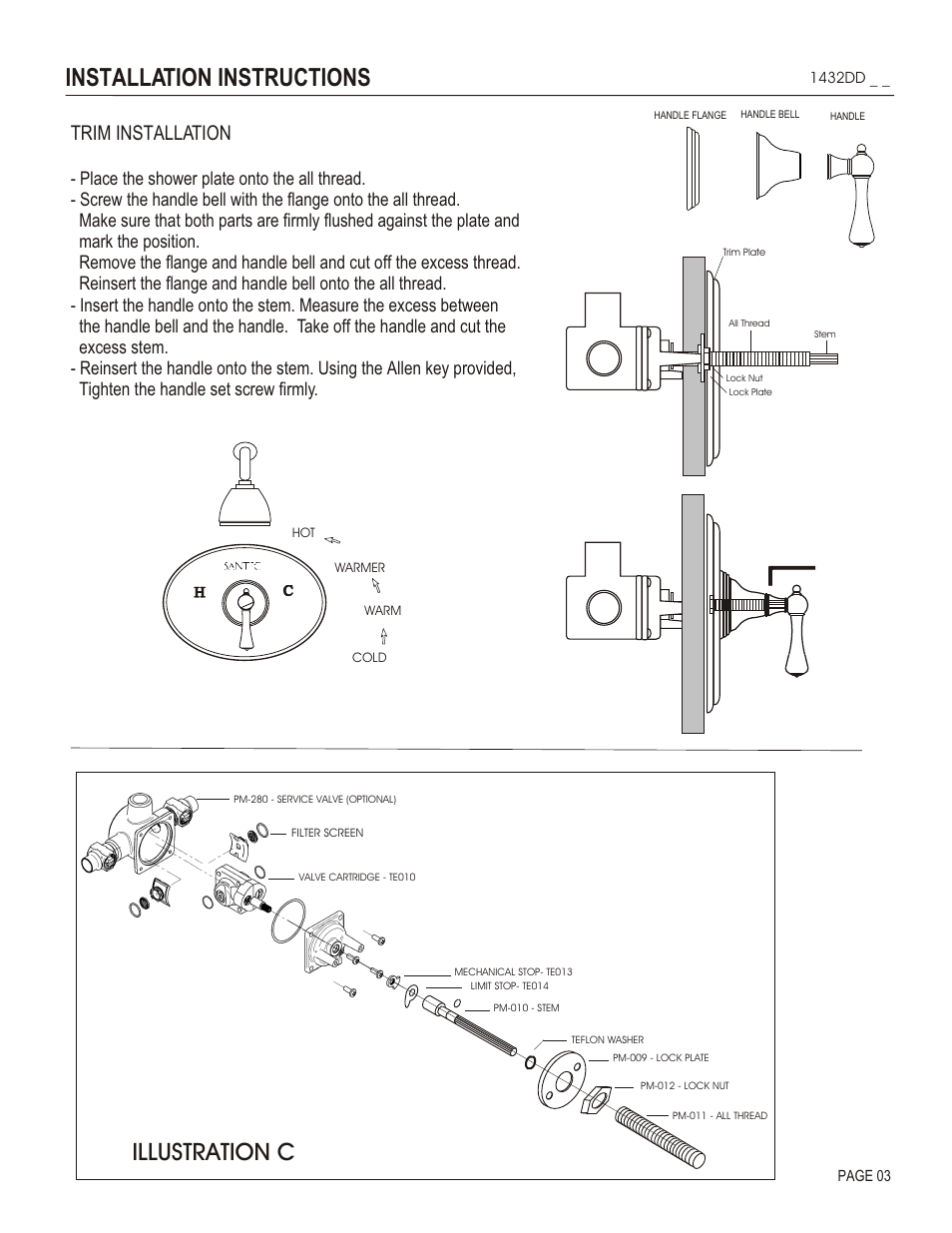 Installation instructions, Illustration c, Trim installation | Santec 1432DD User Manual | Page 3 / 4