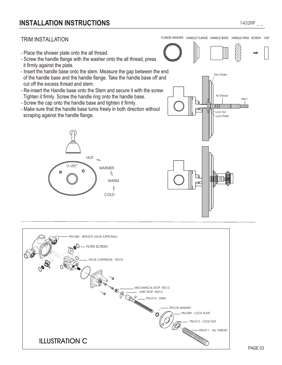 Installation instructions, Illustration c, Trim installation | Santec 1432RP User Manual | Page 3 / 4