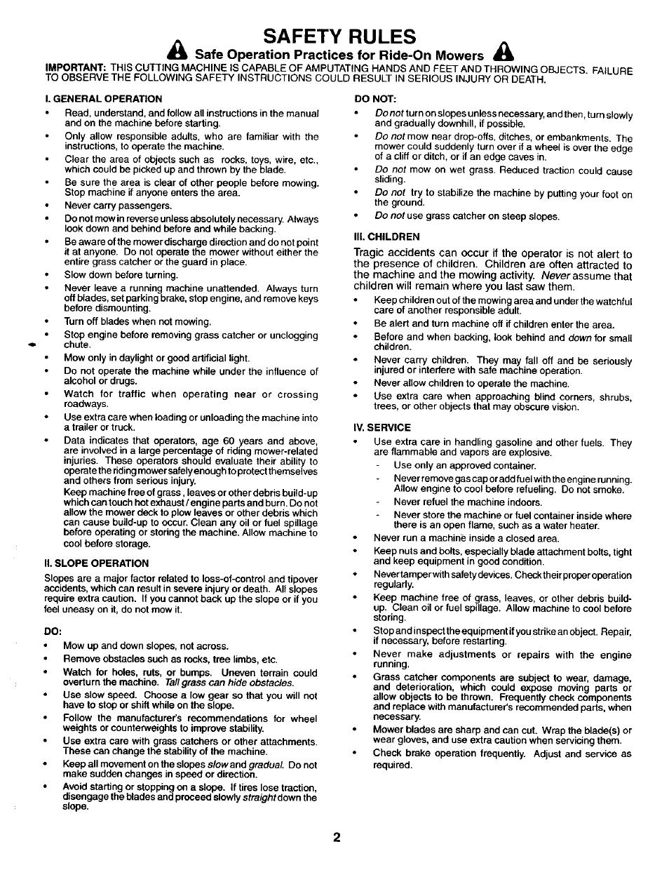 Safety rules, Safe operation practices for ride-on mowers #4 | Craftsman 917.24985 User Manual | Page 2 / 12