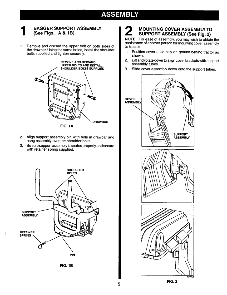 Assembly, Bagger support assembly (see figs. 1a & ib), Support assembly (see fig. 2) | Assembly -7 | Craftsman 917.24985 User Manual | Page 5 / 12