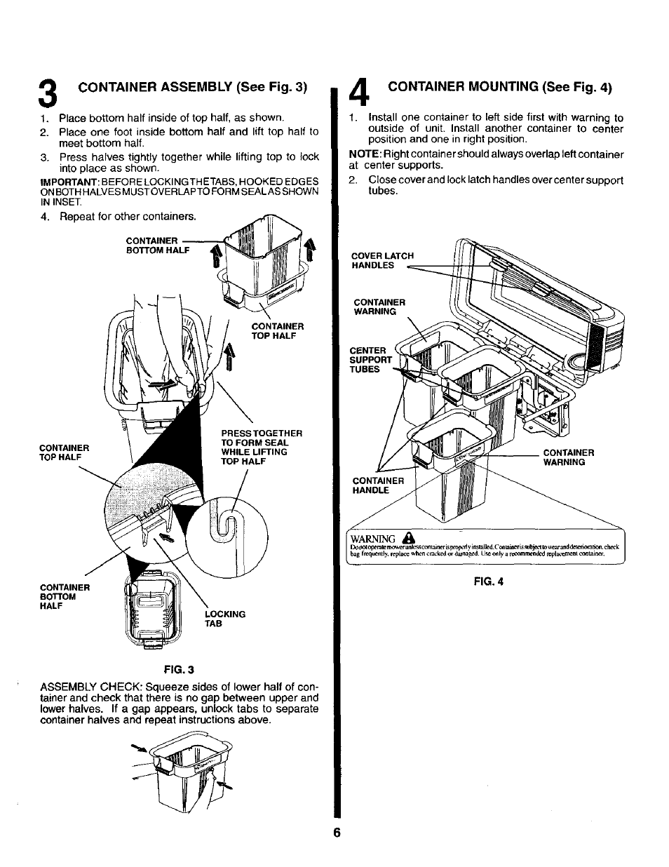 Container assembly (see fig. 3), Container mounting (see fig. 4) | Craftsman 917.24985 User Manual | Page 6 / 12