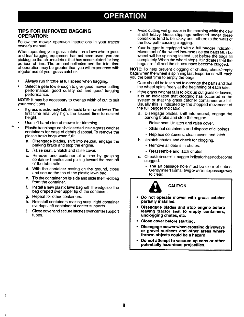 Operation, Tips for improved bagging operation | Craftsman 917.24985 User Manual | Page 8 / 12