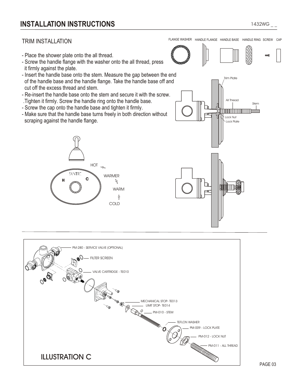 Installation instructions, Illustration c, Trim installation | Santec 1432WG User Manual | Page 3 / 4