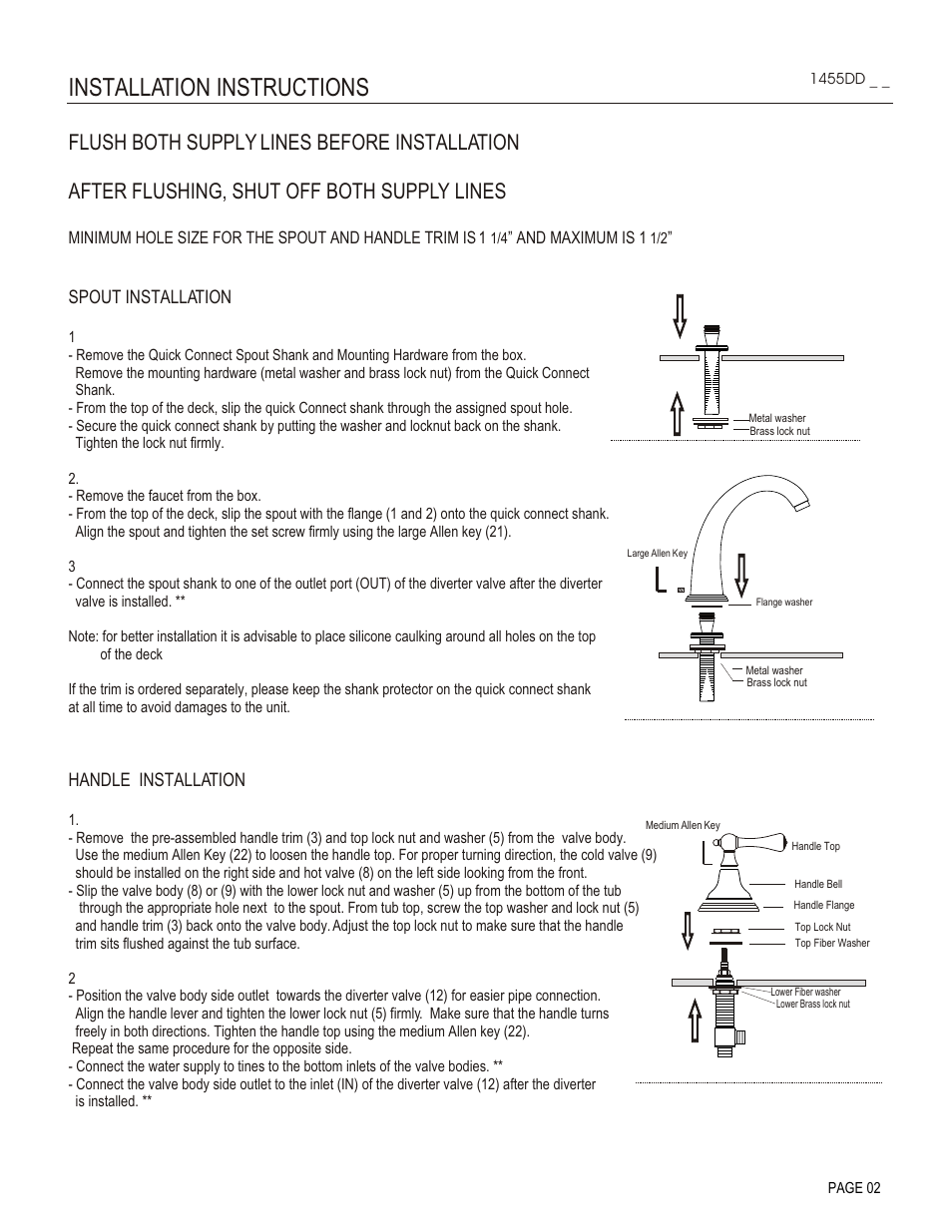 Installation instructions, Spout installation, Handle installation | Santec 1455DD User Manual | Page 2 / 4