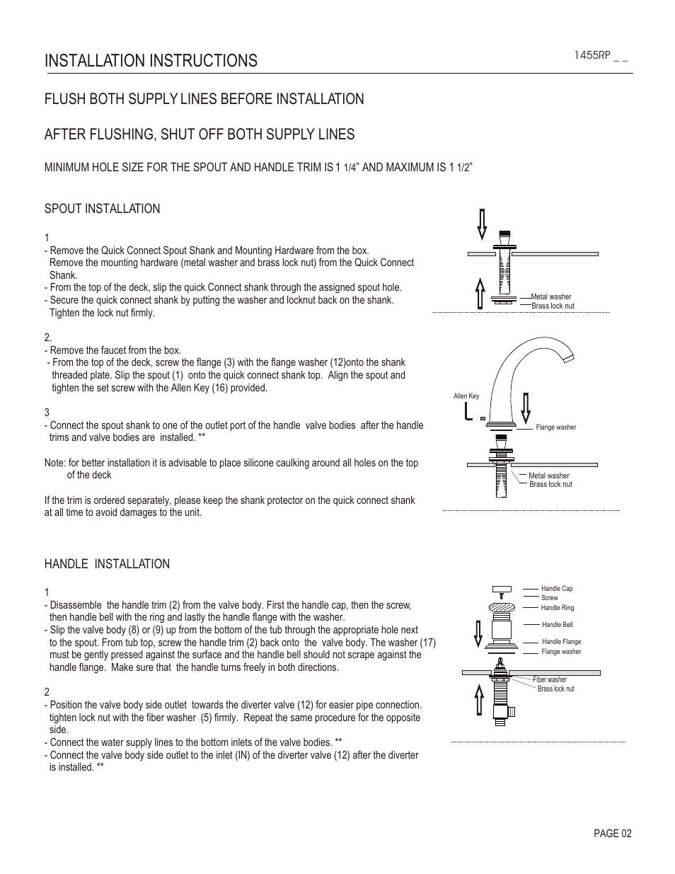 Installation instructions, Spout installation, Handle installation | Santec 1455RP User Manual | Page 2 / 4