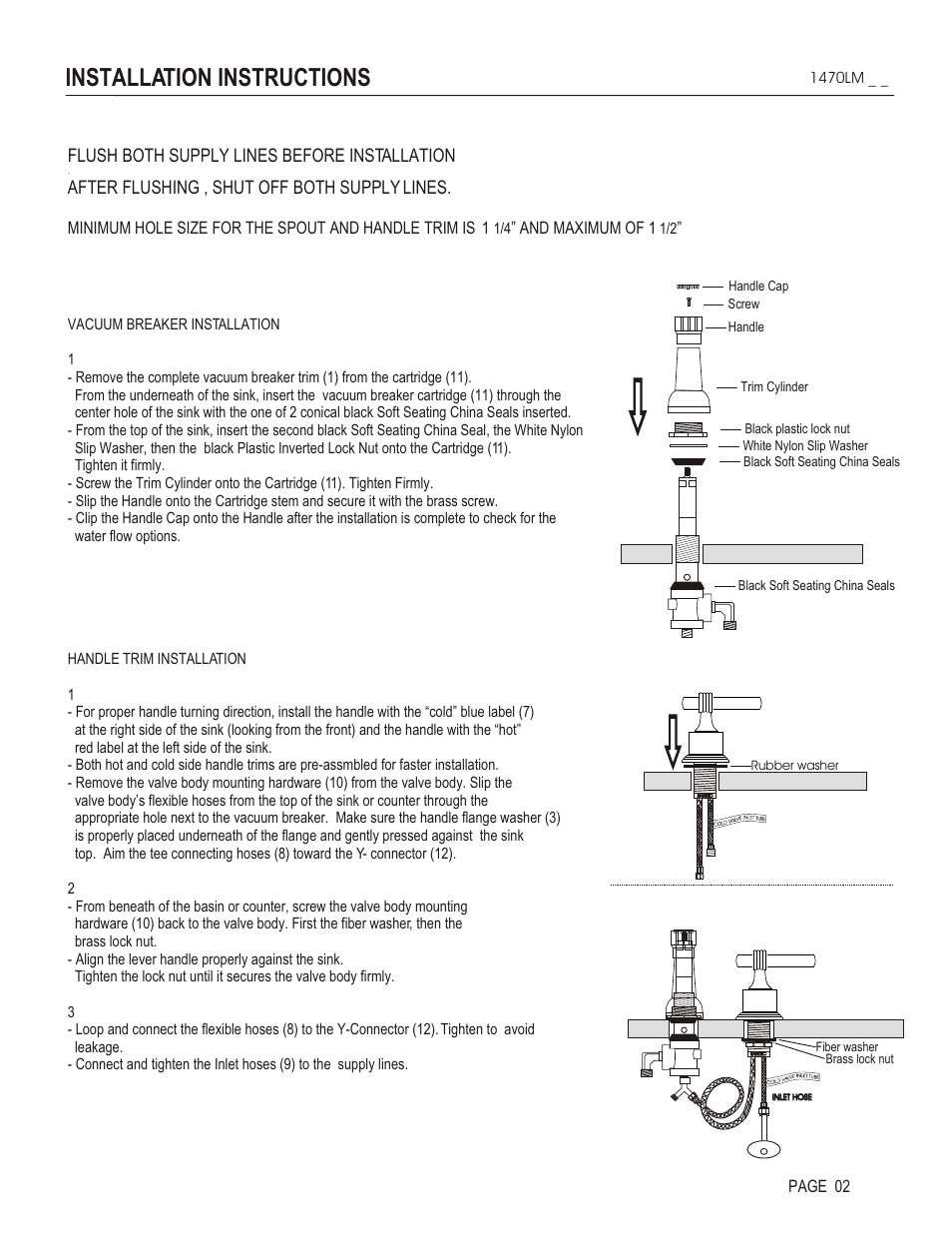 Installation instructions, Flush both supply lines before installation, After flushing , shut off both supply lines | And maximum of 1, Page 02 | Santec 1470LM User Manual | Page 2 / 4