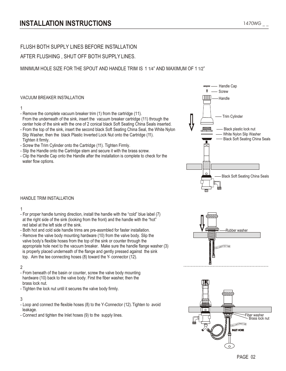 Installation instructions, Flush both supply lines before installation, After flushing , shut off both supply lines | And maximum of 1, Page 02 | Santec 1470WG User Manual | Page 2 / 4