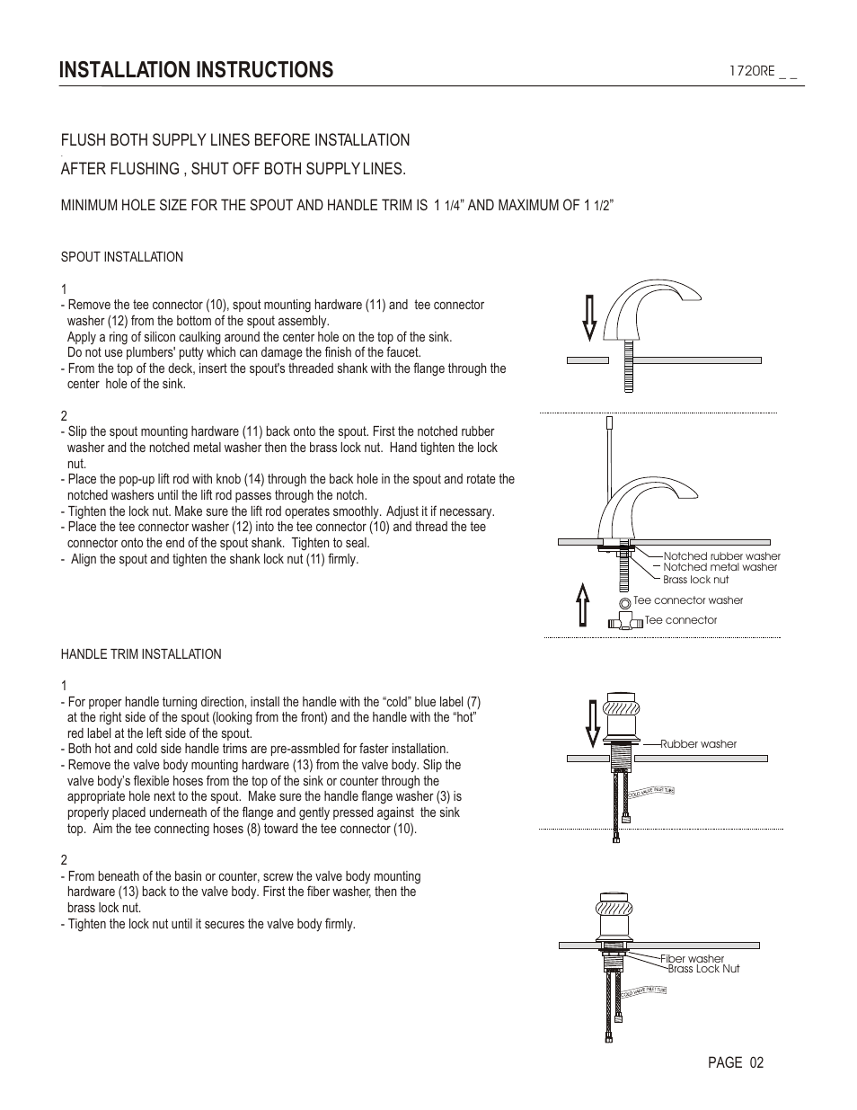 Installation instructions, Flush both supply lines before installation, After flushing , shut off both supply lines | And maximum of 1, Page 02 | Santec 1720RE User Manual | Page 2 / 4