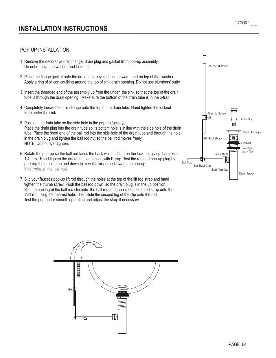 Installation instructions, Pop up installation, Page 04 | Santec 1720RE User Manual | Page 4 / 4