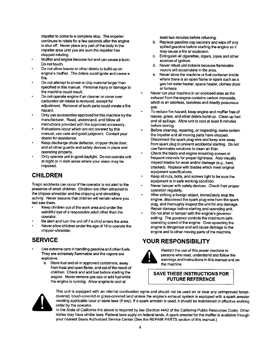 Children, Service, Your responsibility | Craftsman 247.775880 User Manual | Page 4 / 26