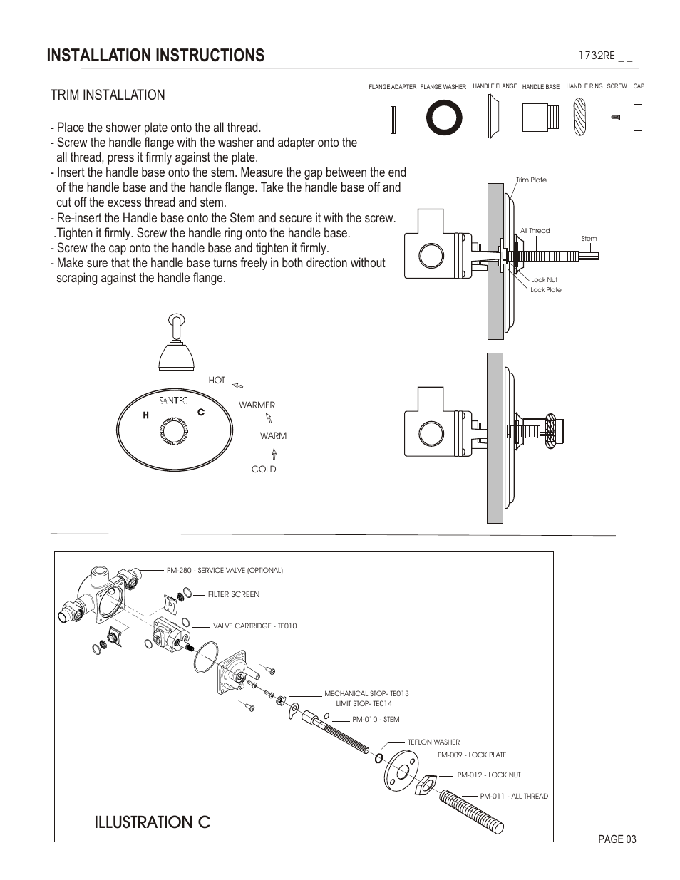 Installation instructions, Illustration c, Trim installation | Santec 1732RE User Manual | Page 3 / 4