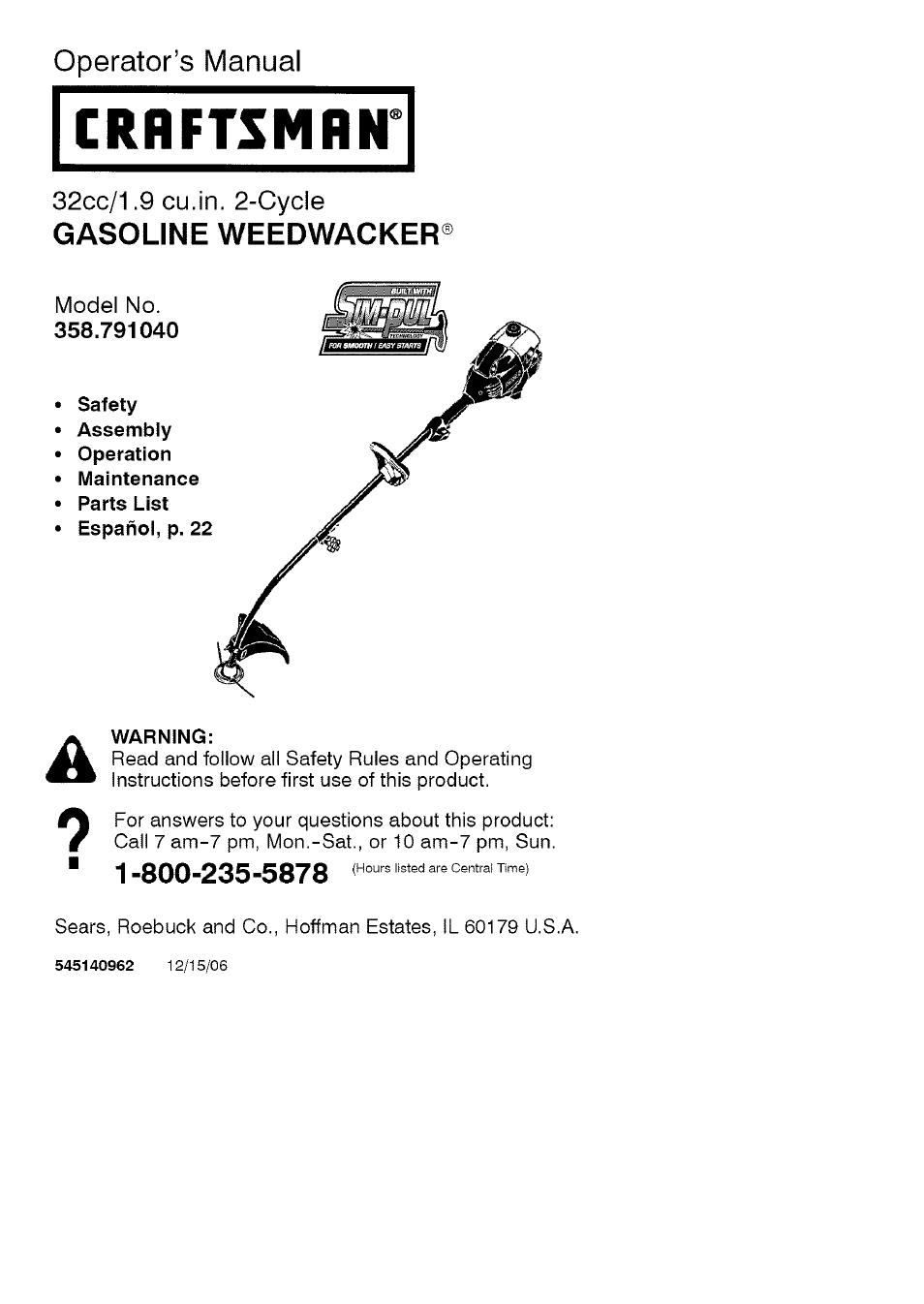 Craftsman 358.79104 User Manual | 19 pages