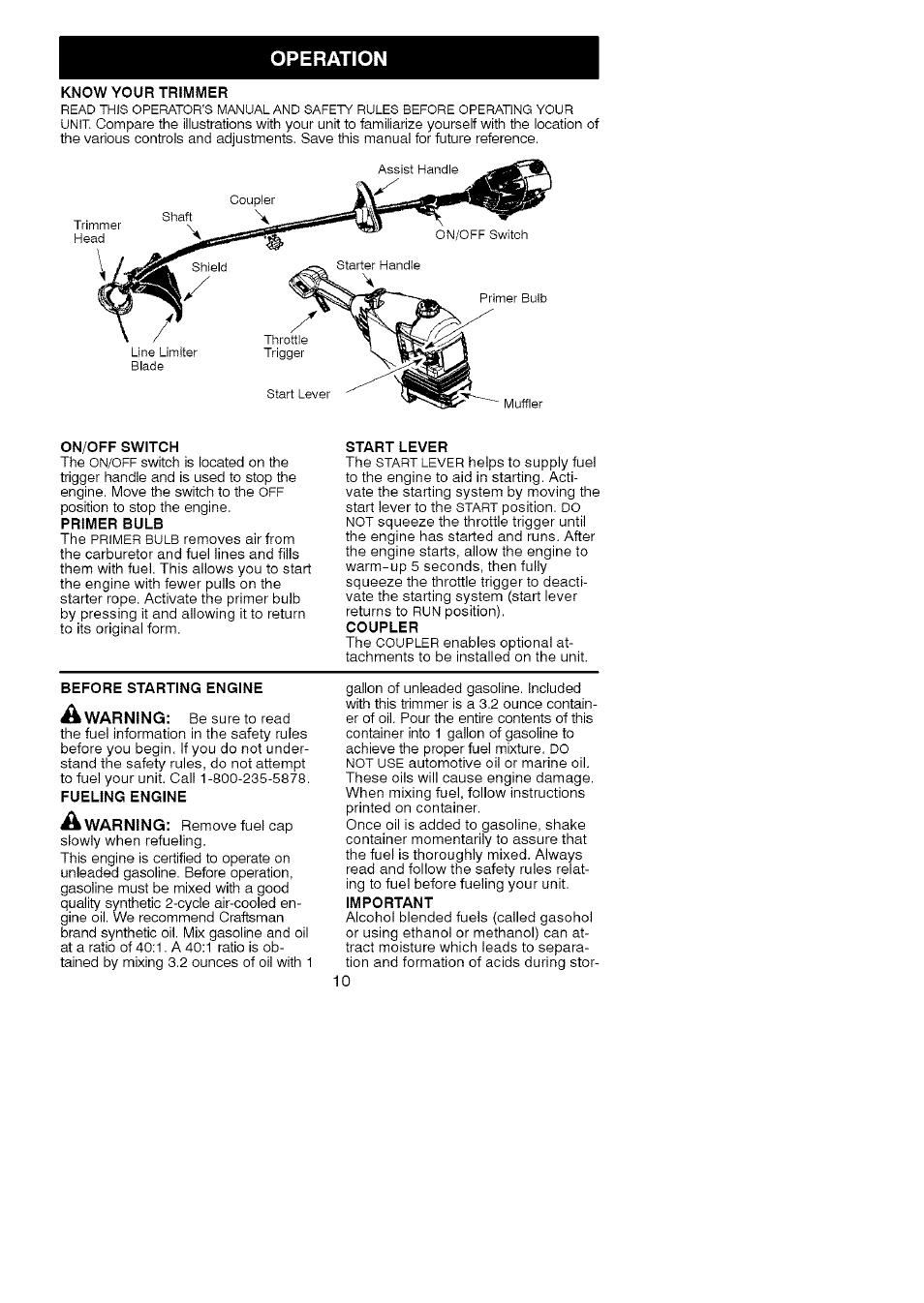 Operation | Craftsman 358.79104 User Manual | Page 10 / 19