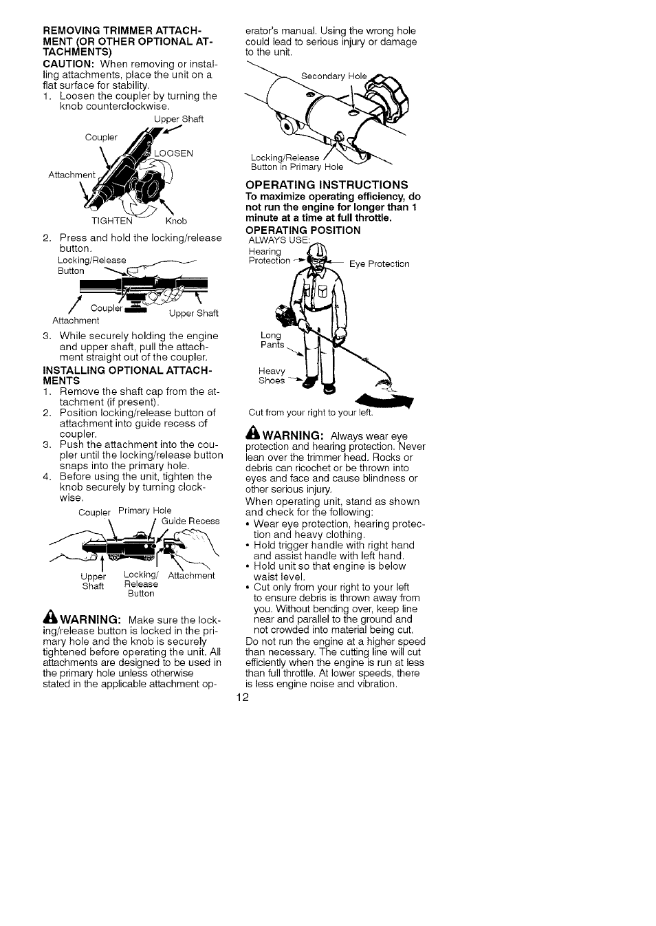 Operating instructions | Craftsman 358.79104 User Manual | Page 12 / 19