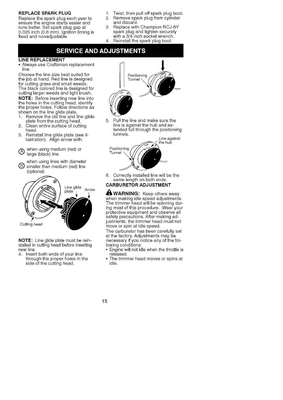 Service and adjustments | Craftsman 358.79104 User Manual | Page 15 / 19