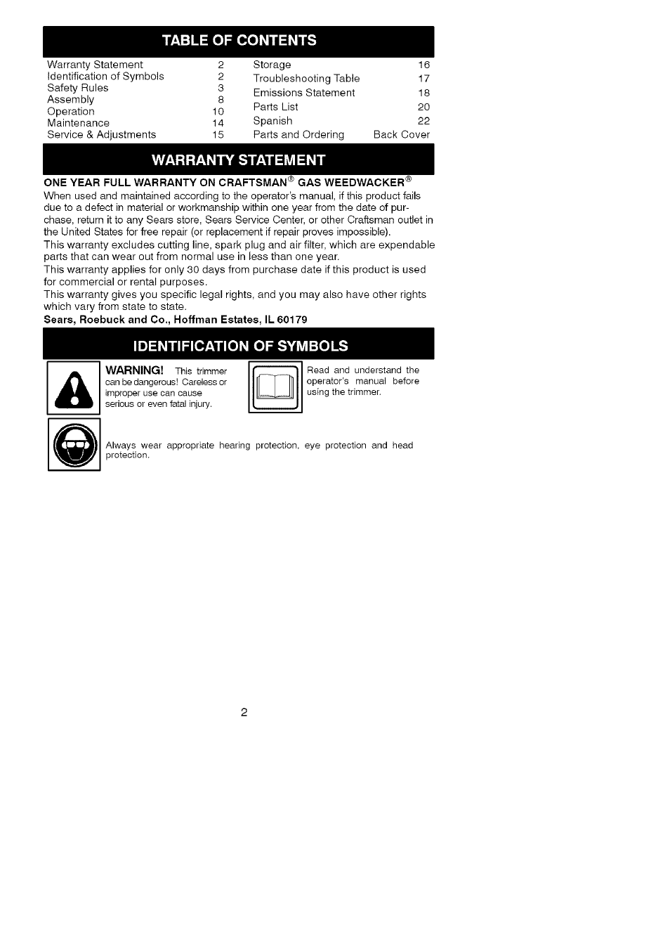 Craftsman 358.79104 User Manual | Page 2 / 19