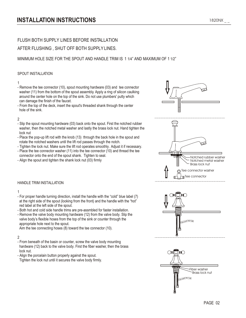 Installation instructions, Flush both supply lines before installation, After flushing , shut off both supply lines | And maximum of 1, Page 02 | Santec 1820NX User Manual | Page 2 / 4