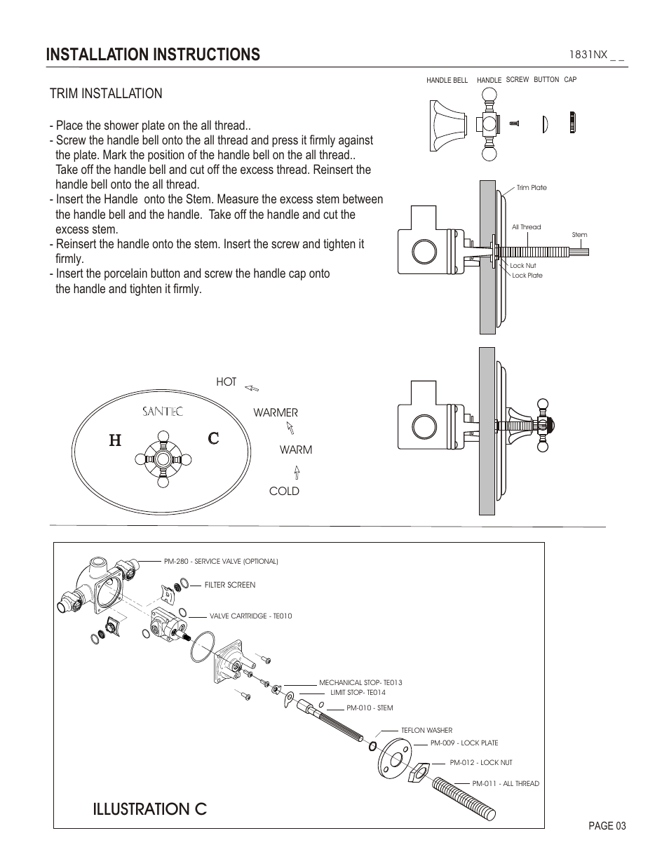 Installation instructions, Illustration c, Ch h | Trim installation | Santec 1831NX User Manual | Page 3 / 4