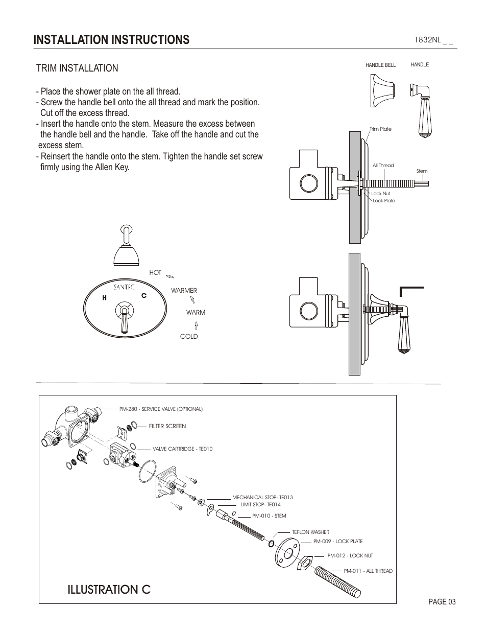 Installation instructions, Illustration c, Trim installation | Santec 1832NL User Manual | Page 3 / 4
