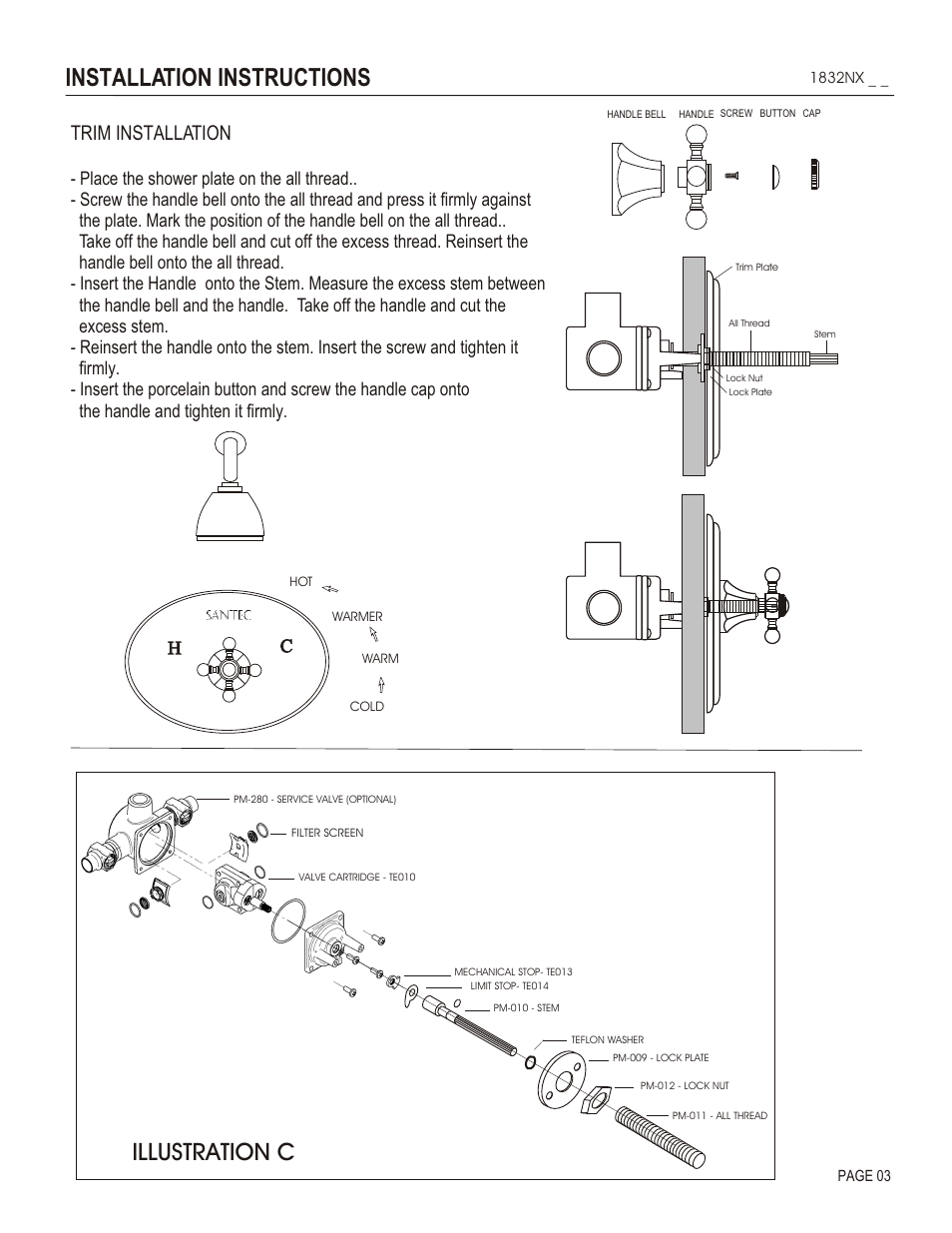 Installation instructions, Illustration c, Trim installation | Ch h | Santec 1832NX User Manual | Page 3 / 4