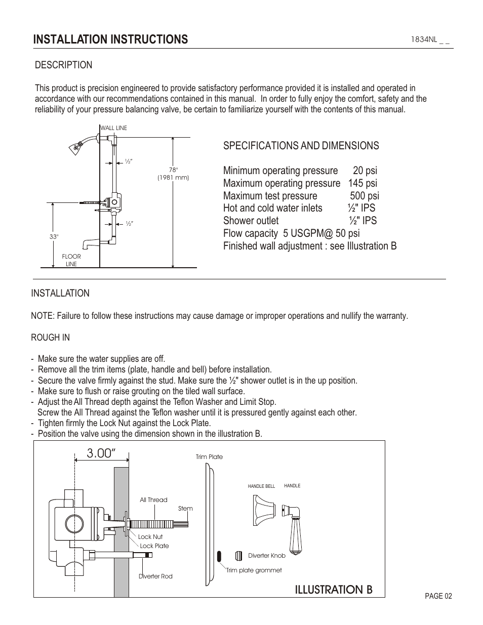 Installation instructions 3.00, Illustration b, Description | Installation | Santec 1834NL User Manual | Page 2 / 4