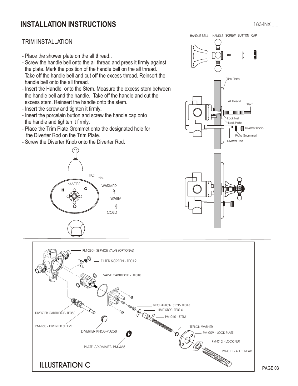 Installation instructions, Illustration c, Trim installation | Santec 1834NX User Manual | Page 3 / 4