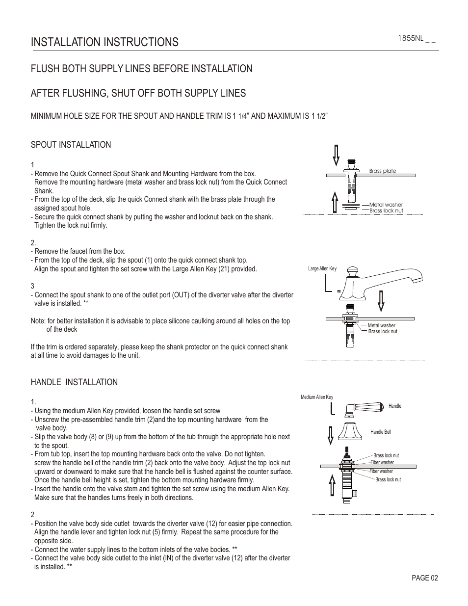 Installation instructions, Spout installation, Handle installation | Santec 1855NL User Manual | Page 2 / 4