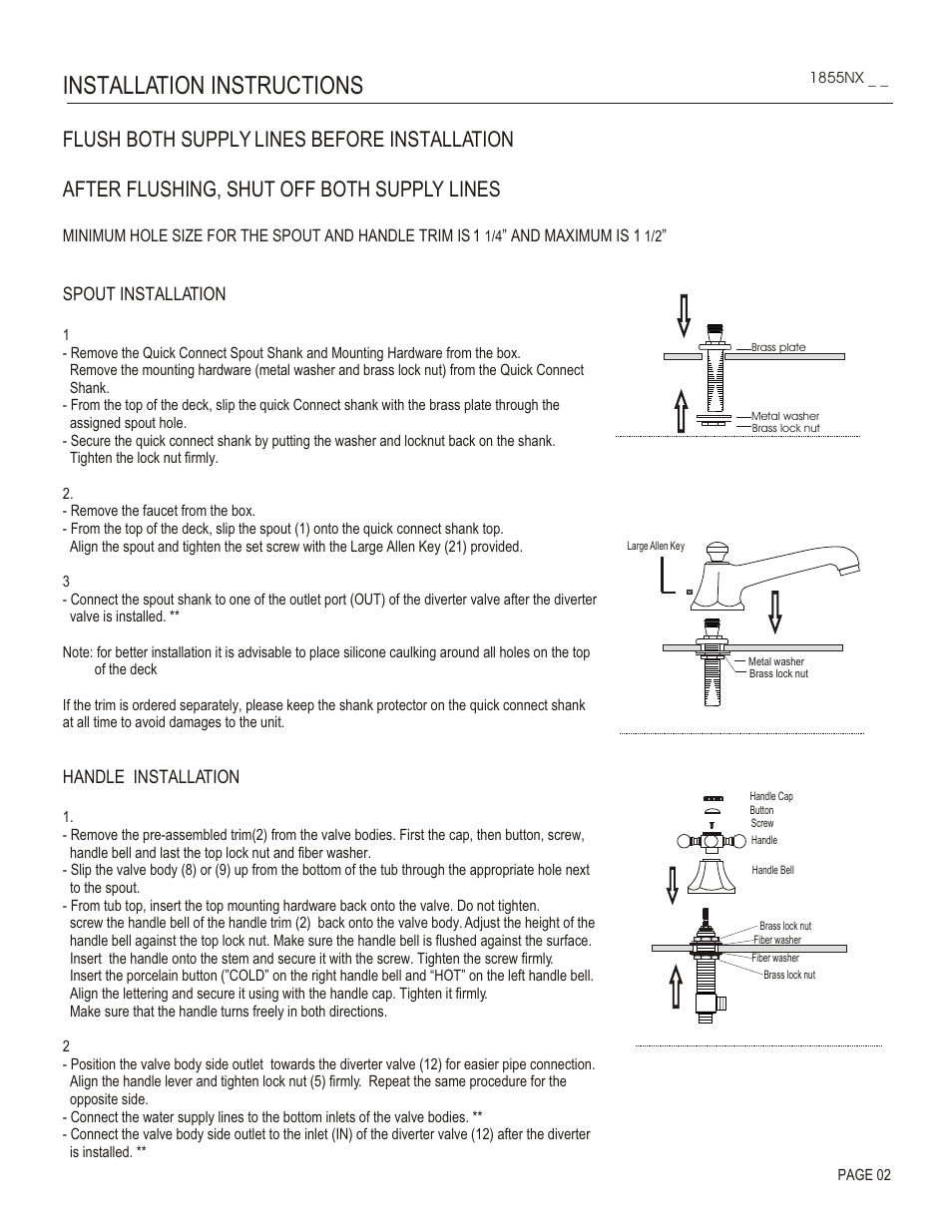 Installation instructions, Spout installation, Handle installation | Santec 1855NX User Manual | Page 2 / 4
