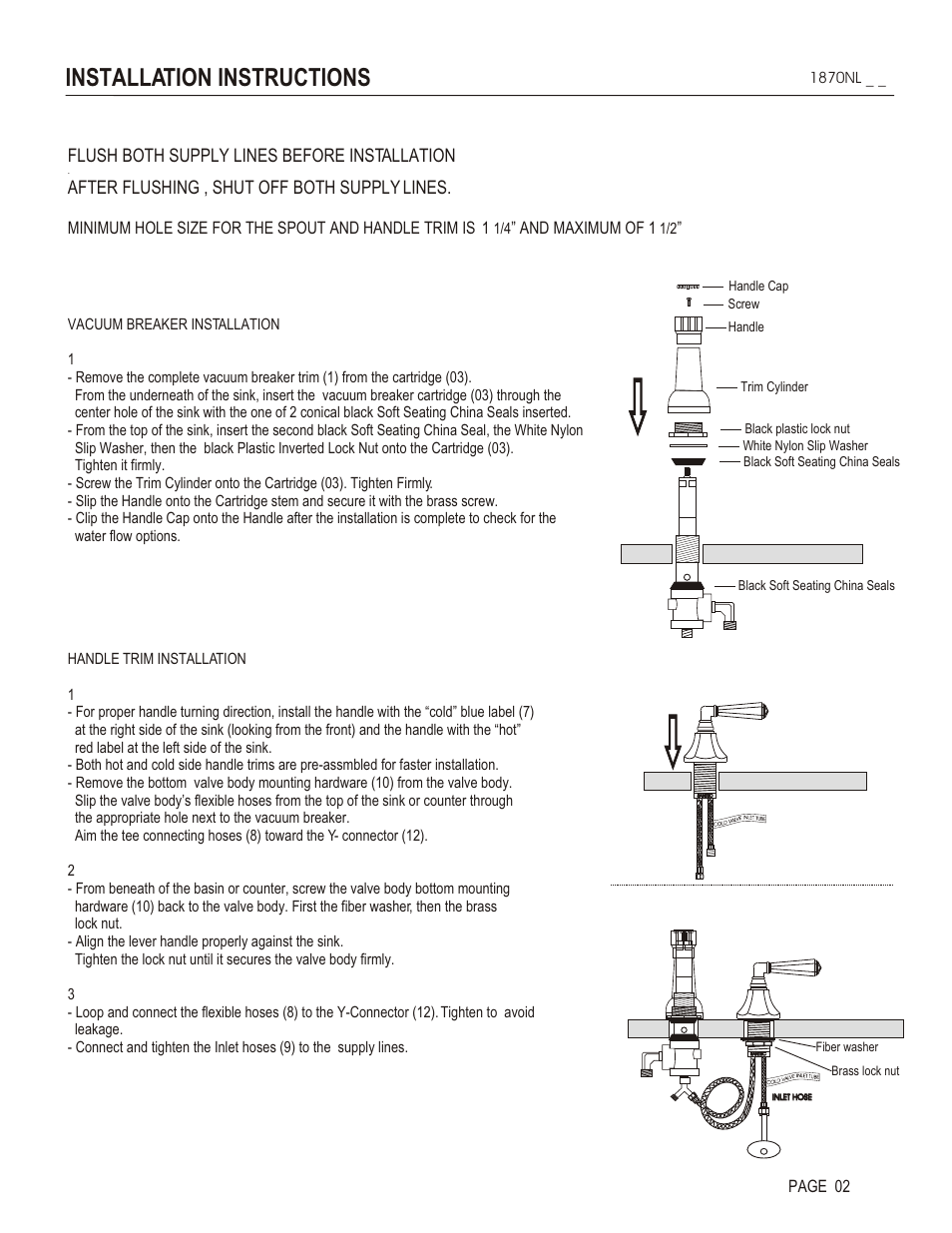 Installation instructions, Flush both supply lines before installation, After flushing , shut off both supply lines | And maximum of 1, Page 02 | Santec 1870NL User Manual | Page 2 / 4