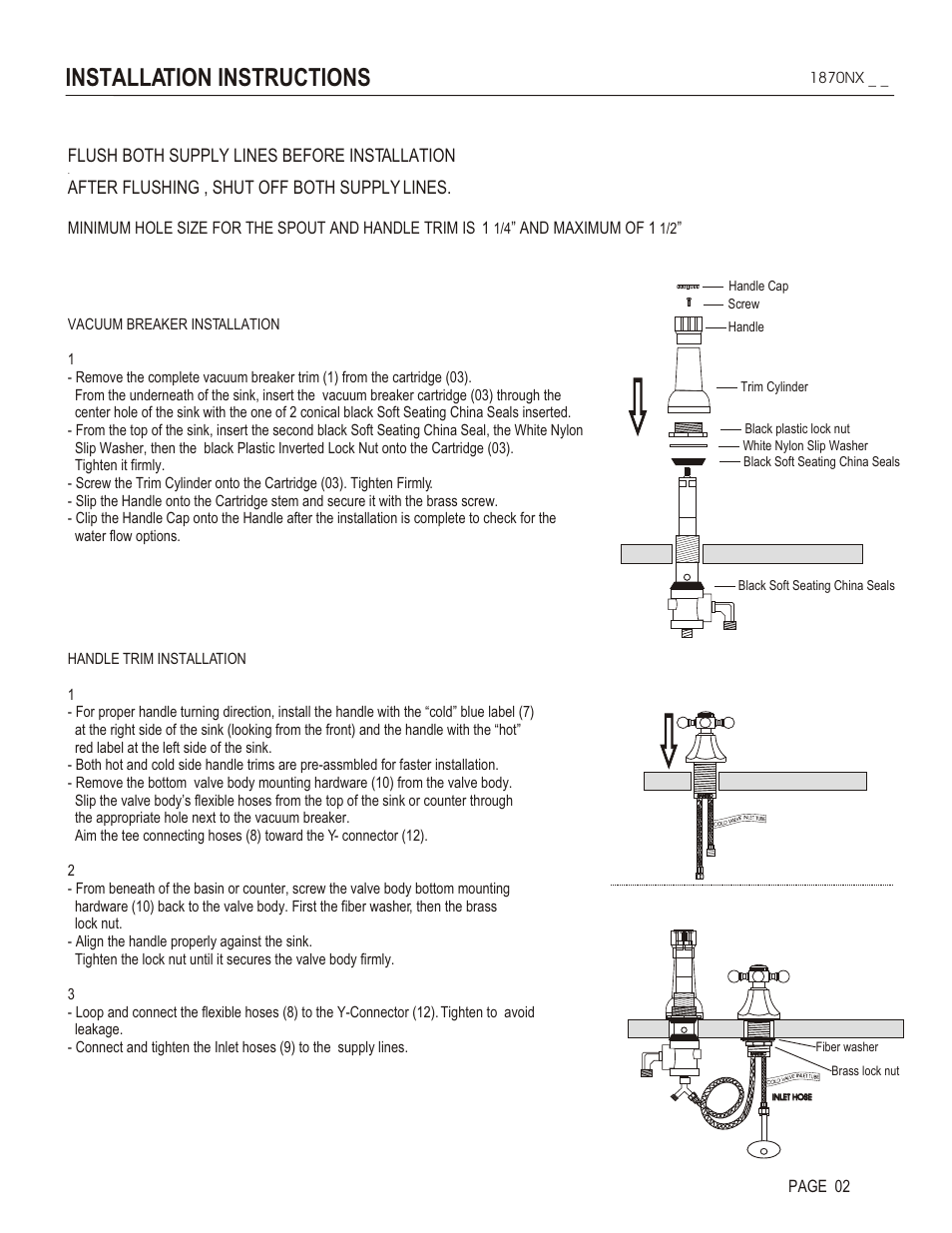 Installation instructions, Flush both supply lines before installation, After flushing , shut off both supply lines | And maximum of 1, Page 02 | Santec 1870NX User Manual | Page 2 / 4