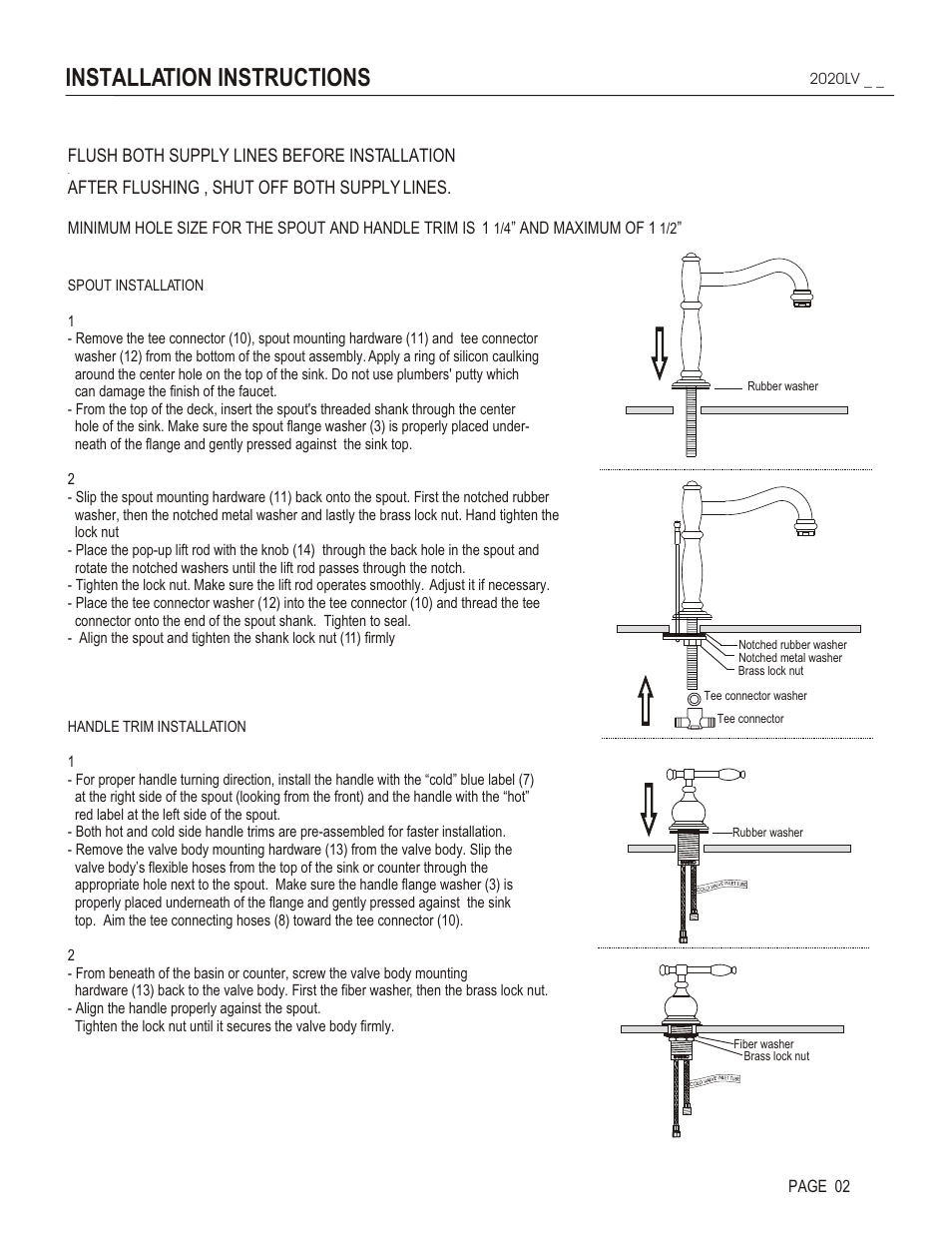 Installation instructions, Flush both supply lines before installation, After flushing , shut off both supply lines | And maximum of 1, Page 02 | Santec 2020LV User Manual | Page 2 / 4