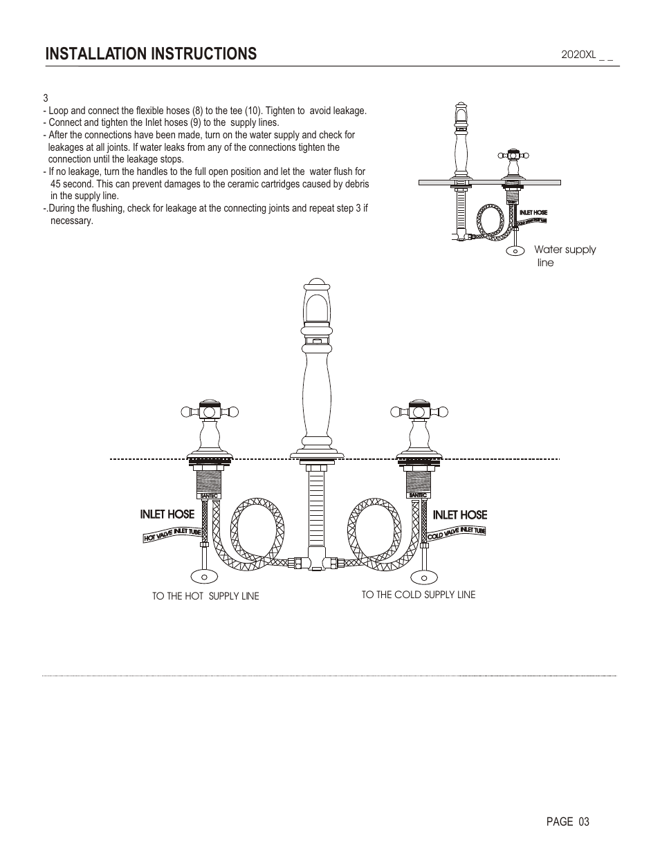 Installation instructions, Page 03, Inlet hose | Santec 2020XL User Manual | Page 3 / 4