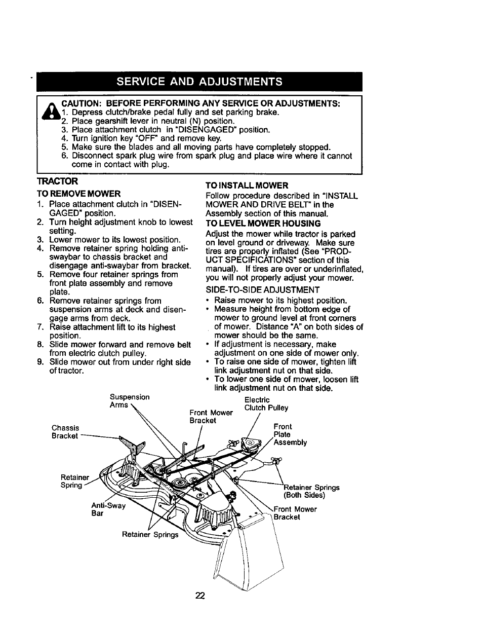 Service and adjustments | Craftsman 917.275031 User Manual | Page 22 / 60