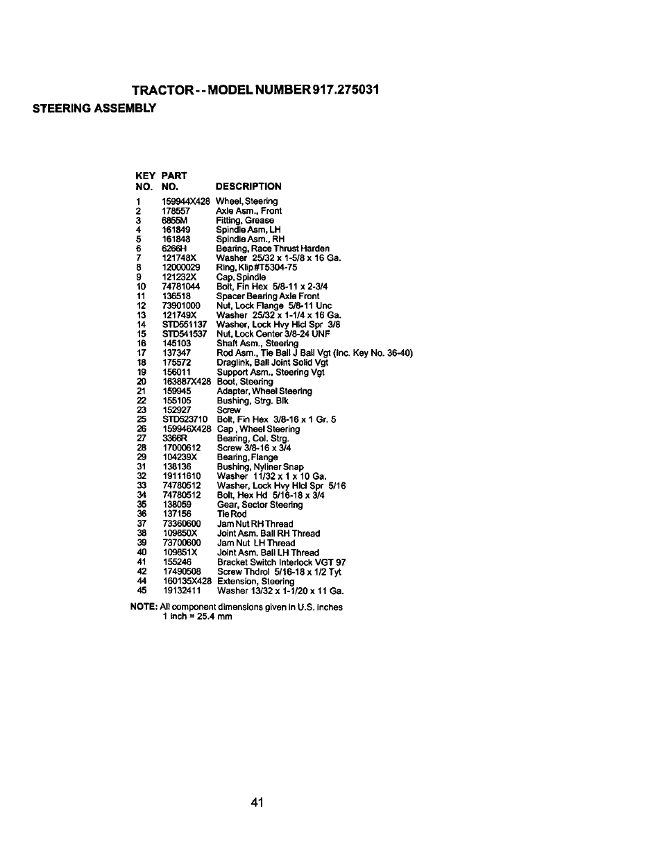 Tractorsteering assembly | Craftsman 917.275031 User Manual | Page 41 / 60