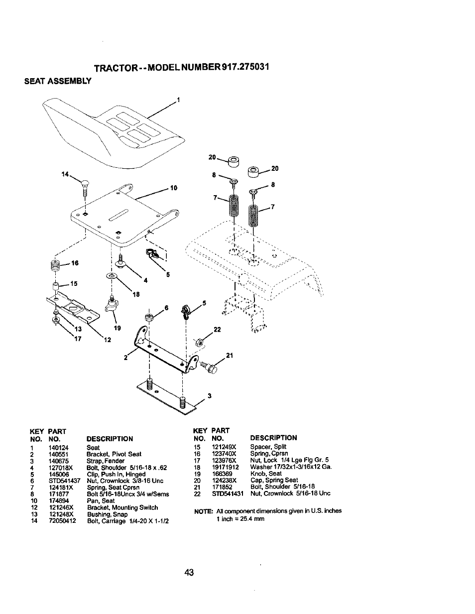 Seat assembly | Craftsman 917.275031 User Manual | Page 43 / 60