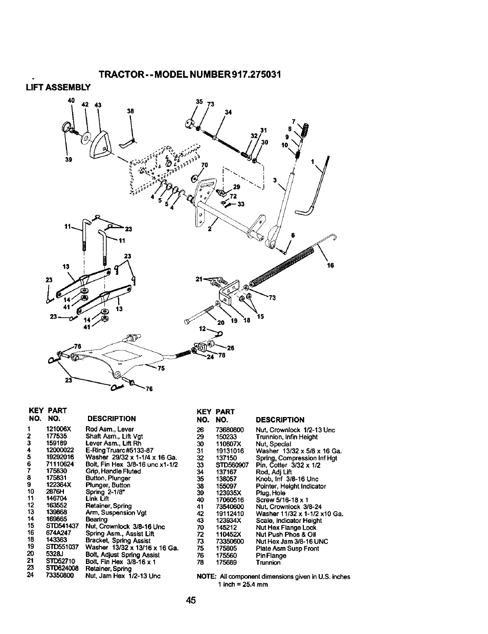 Lift assembly | Craftsman 917.275031 User Manual | Page 45 / 60