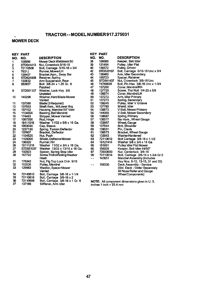 Mower deck | Craftsman 917.275031 User Manual | Page 47 / 60