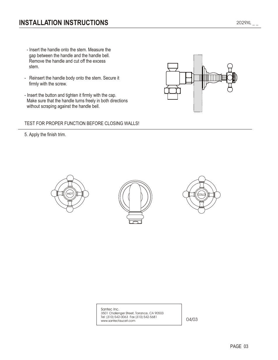 Installation instructions | Santec 2029XL User Manual | Page 3 / 4