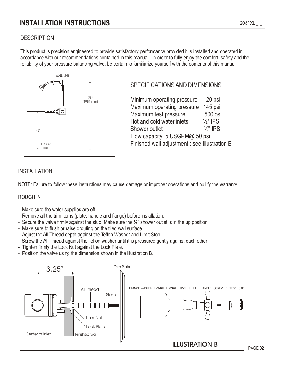 Installation instructions, Illustration b, Description | Installation | Santec 2031XL User Manual | Page 2 / 4