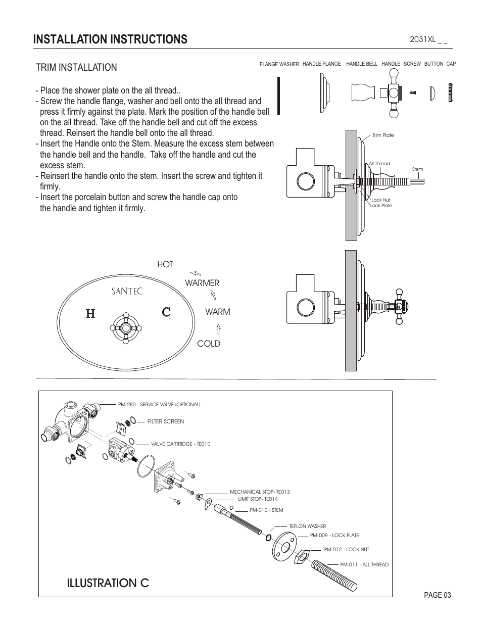 Ch h, Installation instructions, Illustration c | Trim installation | Santec 2031XL User Manual | Page 3 / 4