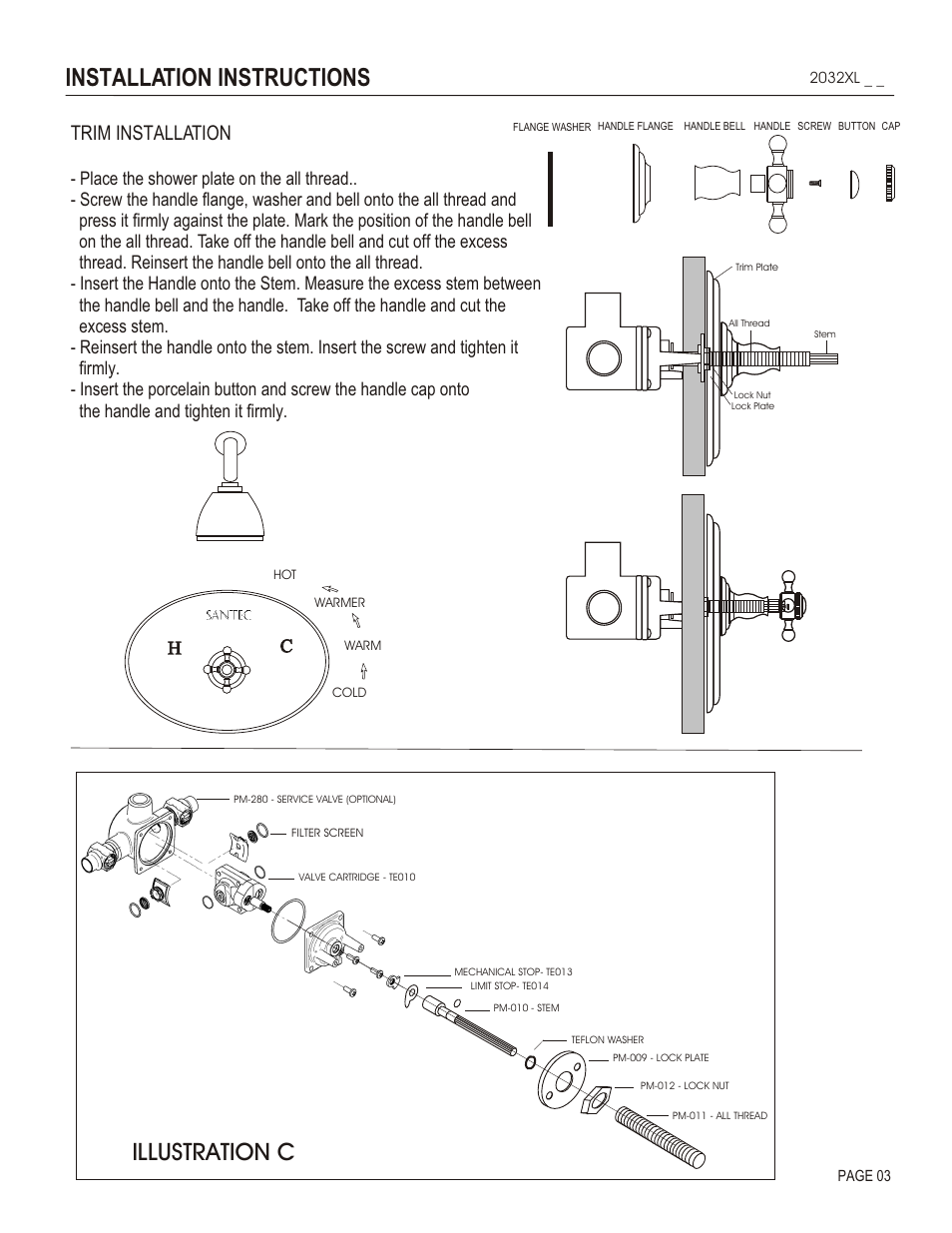 Installation instructions, Illustration c, Trim installation | Ch h | Santec 2032XL User Manual | Page 3 / 4