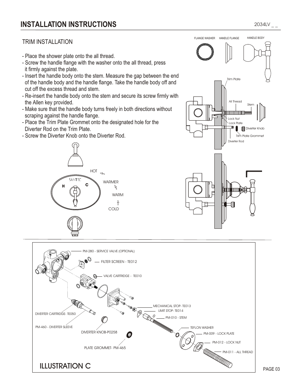 Installation instructions, Illustration c, Trim installation | Santec 2034LV User Manual | Page 3 / 4