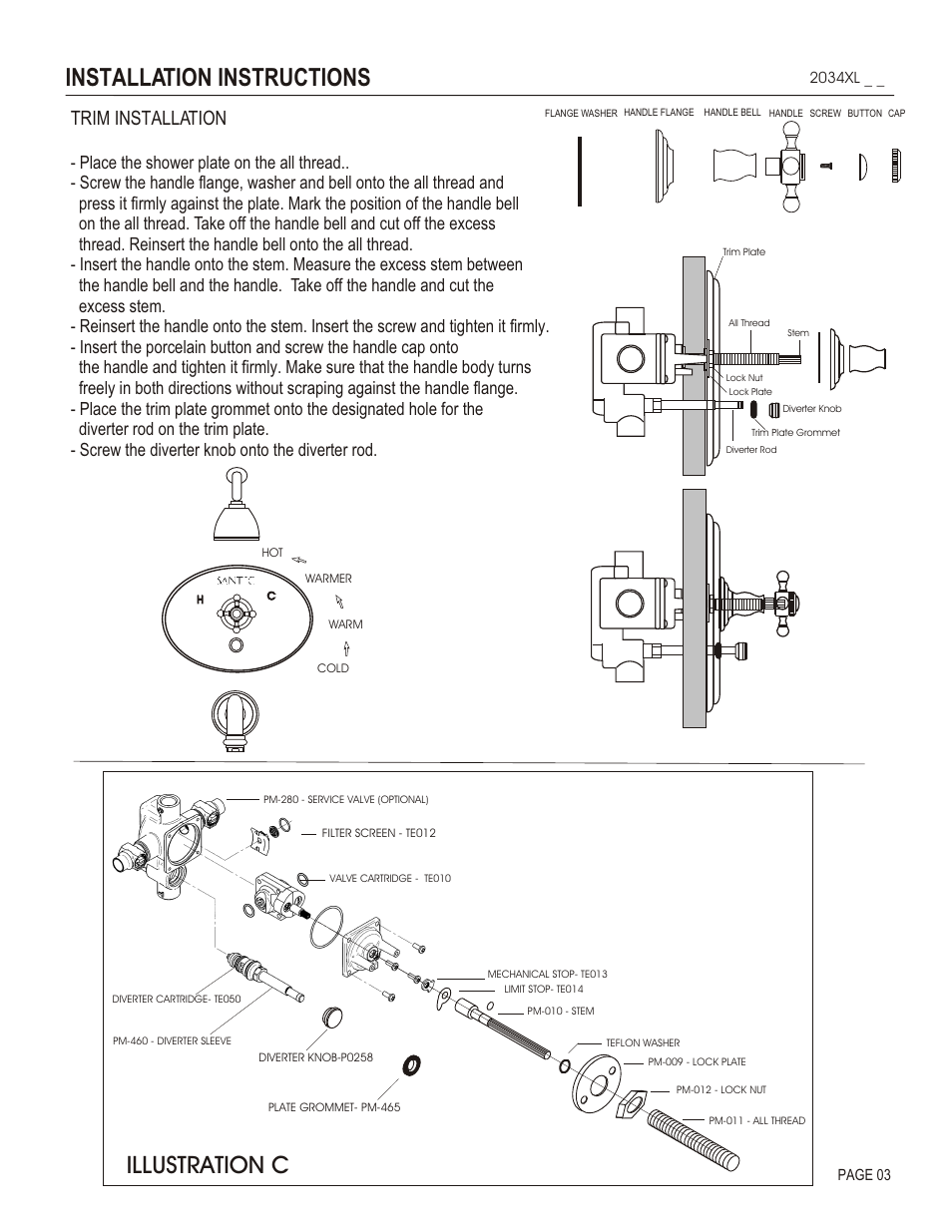 Installation instructions, Illustration c, Trim installation | Santec 2034XL User Manual | Page 3 / 4