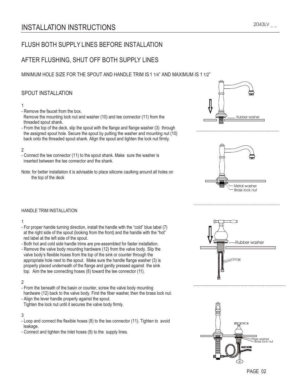 Installation instructions, Spout installation, And maximum is 1 | Page 02 | Santec 2043LV User Manual | Page 2 / 4